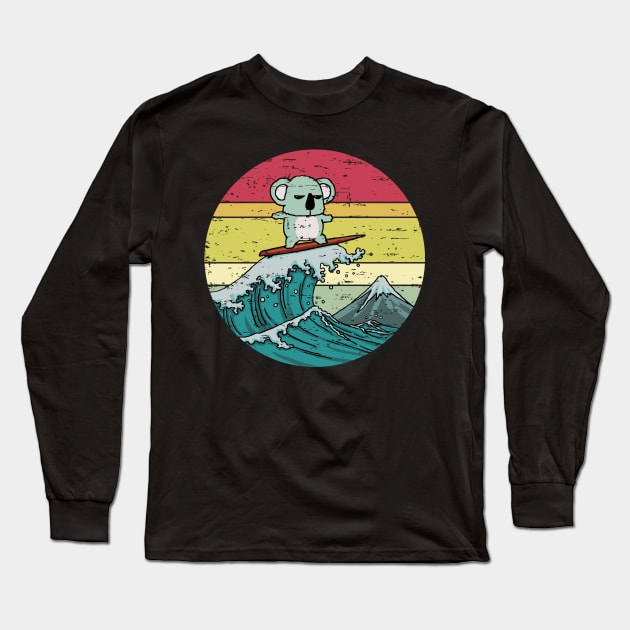 Funny Cute Surfing Koala Retro Sunset Great Wave Distressed Vintage Rainbow Colors Long Sleeve T-Shirt by ebayson74@gmail.com
